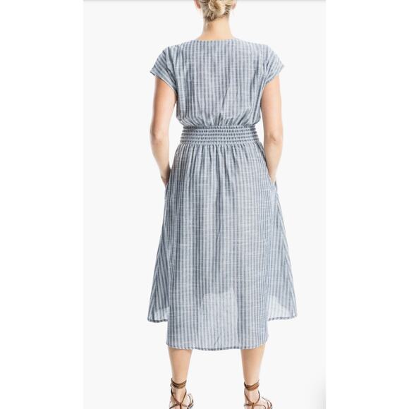 Max Studio Stripe Tie Front Cotton Blend Dress Size XL NWT Side Pockets Beachy - Picture 10 of 15